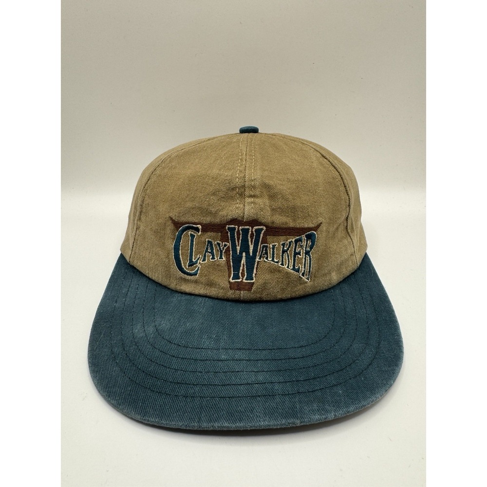 VTG 90s Clay Walker Country Music Hat Strapback USA Made Tan Teal Cap